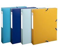 Exacompta - Rif. 59140E - Scatola di 8 scatole con elastici Bee Blue - in polipropilene riciclato - retro 4 cm - dimensioni 25 x 33 cm - per A4 - colori assortiti - consegnate montate