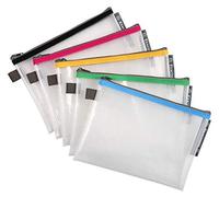 Exacompta - Buste trasparenti in rete con cerniera, formato A5, colori assortiti