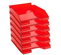 Exacompta - Cod.1132245D - Confezione da 6 Vaschette portacorrispondenza Combo Midi per formato A4+ - Impilabili - Capacità 500 fogli 80 gr - Dim. : 34,7 x 25,5 x 6,5 cm - Rosso trasparente glossy