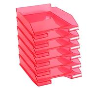 Exacompta - Cod.113254D - Confezione da 6 Vaschette portacorrispondenza Combo Midi per formato A4+ - Impilabili - Capacità 500 fogli 80 gr - Dim. : 34,7 x 25,5 x 6,5 cm - Lampone traslucido glossy