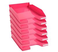 Exacompta - Cod.113284D - Confezione da 6 Vaschette portacorrispondenza Combo Midi Iderama per formato A4+ - Impilabili - Capacità 500 fogli 80 gr - Dimensioni : 34,7 x 25,5 x 6,5 cm - Lampone glossy