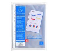 Exacompta Cod. 5250E Confezione da 50 buste perforate in polipropilene liscio Spessore 6/100 Perforazione universale a 11 fori Formato A4 Incolore