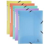 Exacompta - Cod.55170E - Conf. da 5 Cartelle 3 lembi con elastici Chromaline Pastel - Polipropilene traslucido - F.to 24x32cm per A4 - Col. ass. : blu pastello, corallo, giallo, malva, verde pastello