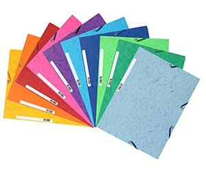 Exacompta Cod. 55510E Pack of 10 folders with elastic with 3-flap pockets - in glossy 400 g/m² cardboard - 24X32cm for A4 documents 10 assorted color