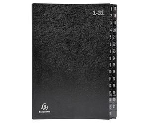 Exacompta - Cod. 57032E - Confezione da 6 raccoglitori Ordonator - copertina rigida - interno in cartoncino riciclato - tasti plastificati numerici da 1 a 31-32 scomparti - 25x33 cm - per A4 - nero