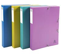 Exacompta - Cod. 59190E - Confezione da 4 Cartelle per progetti dorso 40mm Forever® Young - Polipropilene riciclato - F.to esterno 25x33cm per A4 - Colori assortiti : blu, viola, giallo, turchese