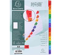 Exacompta - Réf. 1112E - Intercalaires en carte blanche 160g/m2 FSC® avec 12 onglets imprimés numériques de 1 à 12 couleur - Page d'indexation imprimable - Format à classer A4 -Dimensions 22,5x29,7 cm
