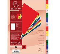 EXACOMPTA - 1512E - Divisori Numerici - 1-12 - PPL opaco - A4 - colori assortiti - Exacompta - 102332 - Conf. da 20 Pz. - 1512E