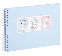 Exacompta - Ref. 16335E - Album fotografico a spirale SWEET - 150 foto - 50 pagine bianche - formato 32 x 22 cm - copertina in carta colorata celeste - finestra personalizzazione