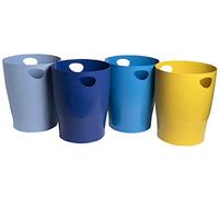 Exacompta - Ref. 45302D - Set di 8 cestini per carta spazzatura con manici ECOBIN BeeBlue in PP - grande capacità 15 litri - dimensioni 26,3 x 26,3 x 33,5 cm - per ufficio o casa - 4 colori assortiti
