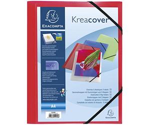 Exacompta Ref. 55185E Confezione da 5 cartelle Cartelle con alette elastiche, in polipropilene traslucido, personalizzabili, Kreacover, A4, Rosso