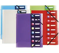 Exacompta - Réf 56610E - Un Trieur 3 Rabats à Élastique et Fenêtres Découpées CRYSTAL COLOURS 8 Compartiments en Polypro 5/10ème 24x32 cm Couleur Aléatoire