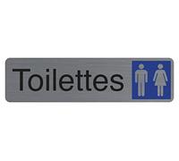 Exacompta - Ref. 67151E - 1 cartello adesivo per porta WC donna/uomo - Cartello murale stampato per segnaletica - Su tutti i supporti - Aspetto alluminio spazzolato - Dimensioni : 16,5 x 4,4 cm