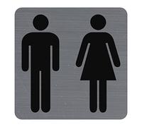 Exacompta - Ref. 67178E - 1 cartello adesivo per porta Toilet Uomo/Donna - Cartello murale stampato per segnaletica - Su tutti i supporti - Aspetto alluminio spazzolato - Dimensioni : 7,5 x 7,5 cm