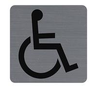 Exacompta - Ref. 67191E - 1 cartello adesivo per porta Logo disabili - Cartello murale stampato per segnaletica - Su tutti i supporti - Aspetto alluminio spazzolato - Dimensioni : 7,5 x 7,5 cm