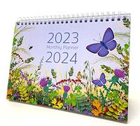 Exacompta - Ref GS010Z Luglio 2023 - Agosto 2024 Calendario mensile e calendario da scrivania design farfalla, mese per pagina, include festività del Regno Unito 210 mm x 150 mm, sta saldamente su una