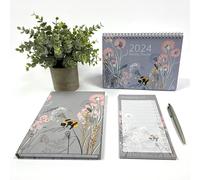 Exacompta - Ref GS035Z 2024 Organizzazione Bundle - Contiene un diario formato A5, calendario da tavolo (mensile per vista) e un blocco note lista della spesa in un design ape e fiore