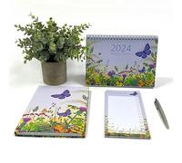 Exacompta - Ref GS036Z 2024 Organizzazione Bundle - Contiene un diario formato A5, calendario da tavolo (mensile per vista) e un blocco note lista della spesa in un design farfalla e fiore
