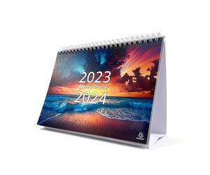 Exacompta - Ref GS047Z Settembre 2023 - Ott 2024 Calendario da scrivania/planner mensile tramonto design mese per pagina, include festività del Regno Unito, 210 mm x 150 mm, si trova saldamente su una