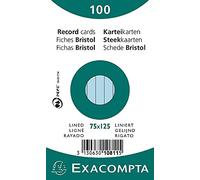 Exacompta - Rif 10811X - Cartoncini per dischi foderati Bristol (confezione da 100) - 75 x 125 mm, carta 205 g/m², compatibile con stampanti - adatto per revisione esami e appunti - blu