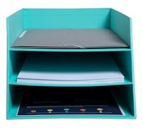 Exacompta - Rif.13453D - 1 cestino per posta a 3 livelli in cartone TEKSTO - per documenti in formato fino a 24 x 32 cm) - dimensioni 350 x 290 x 190 mm - colore verde acqua