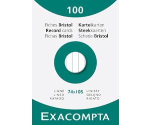 Exacompta - Rif. 13800B - Cartone da 10 custodie da 100 spine bristol a righe non perforate, formato 74 x 105 mm, colore bianco