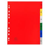 Exacompta - Rif. 2506E - Cartone da 20 divisori in polipropilene con 6 linguette stampate digitali da 1 a 6 a colori, pagina di indicizzazione imrpimabile, formato A4 maxi, 24,5 x 29,7 cm
