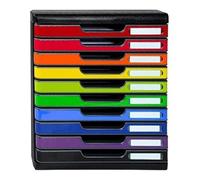Exacompta - rif. 302798D - MODULO A4 - cassettiera da 10 cassetti chiusi per documenti A4+ - dimensioni esterne: Profondità 35 x larghezza 28,8 x altezza32 cm - Nero/multicolore lucido