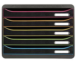 Exacompta - Rif. 308914D - Big-Box Plus Horizon - Scatola di 5 cassetti per documenti A4+ - Dimensioni esterne: profondità 27 x larghezza 35,5 x altezza 27,1 cm - nero/arlecchino/nero