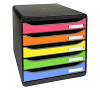 Exacompta - rif. 309798D - BIG BOX PLUS - cassettiera da 5 cassetti per documento A4+ - dimensioni esterne: Profondità 34,7 x larghezza 27,8 x altezza27,1cm - Nero/multicolore