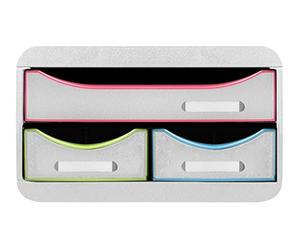 Exacompta - Rif. 311913D - SMALL-BOX MINI 3 cassetti - 1 cassetto per documenti in formato A4+ - 2 cassetti sottili per piccoli utensili -347 x 278 x 130 mm - Bianco/multicolor
