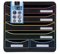 Exacompta - Rif. 312914D BIG-BOX MAXI - 1 cassettiera a 4 cassetti per documenti A4+ e 2 piccoli cassetti per riporre utensili, dimensioni esterne: 34,7 x 27,8 x 27,1 cm, colore: nero/arlecchino