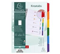 Exacompta - Rif 3206E - Divisori per documenti - Adatto per documenti A4, carta bianca 160 gsm, linguette colorate plastificate, preforate, certificate FSC, 6 sezioni