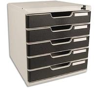 Exacompta - Rif. 331014D MODULO A4 - Cassettiera a 5 cassetti con chiusura a chiave per documenti A4+ - Dimensioni esterne: profondità 35 x larghezza 28,8 x altezza 32 cm - grigio chiaro/nero