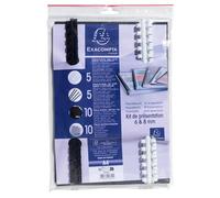 Exacompta - Rif. 42844E - Cartone da 5 kit di presentazione rilegatura a spirale per cartella da 10 a 40 fogli A4-25 pettini 6 mm neri -25 pettini 8 mm bianchi -50 piatti PVC -50 piatti copertina nera