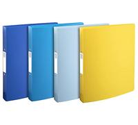 Exacompta - Rif. 54140E - Set di 4 raccoglitori semirigidi Bee Blue, 2 anelli rotondi diametro 30 mm, dorso 40 mm, dimensioni esterne 32 x 26,8 cm, formato A4 maxi colori assortiti
