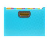 Exacompta - Rif. 55199E - 1 raccoglitore per valigia estensibile aperto con manici Pop'Nco, copertina in PP riciclato, interno in PP, 24 scomparti, dim 33x23,5x25 cm, colore ciano