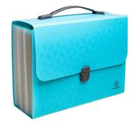 Exacompta - Rif. 55699E - Cartone da 4 raccoglitori per valigia con manico Pop'N Co - copertina in PP riciclato - interno in PP - chiusura con bottone a pressione - 24 scomparti - dim 33x29 cm - ciano