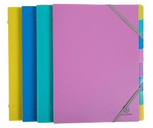 Exacompta - Rif. 56190E - Cartone da 8 raccoglitori Forever Young - 3 alette con elastici - copertina e interno in polipropilene riciclato - 8 scomparti - dim 25 x 32 cm - per formato A4 - assortiti