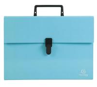 Exacompta - Rif. 56762E - Cartone da 4 raccoglitori per valigia con manico acquerello, soffietti rinforzati multicolori, chiusura con bottone a clip, 18 scomparti, dim 32 x 24 cm, per A4, colore: blu
