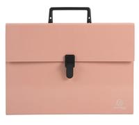 Exacompta - Rif. 56767E - Cartone da 4 raccoglitori per valigia con manico acquerello, soffietti rinforzati multicolori, chiusura con bottone a clip, 18 scomparti, dim 32 x 24 cm, per A4, corallo