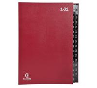 Exacompta - Rif. 57035E - Cartone da 6 raccoglitori Ordonator - copertina rigida - interno in carta nera - schede plastificate digitali da 1 a 31-32 scomparti - dim 25x33 cm - per A4 - rosso