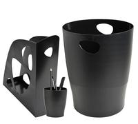 EXACOMPTA - Rif. 576014D- Kit Eco: set di accessori da scrivania 3 pezzi: 1 portariviste-1 portamatite-1 cestino per carta - nero