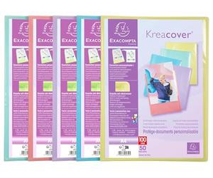 Exacompta - Rif. 5859E - Cartone da 10 portadocumenti personalizzabile Kreacover Pastel - 50 buste in cristallo liscio - 100 viste - per A4 - dim 24 x 32 cm - copertina in polipro semirigida
