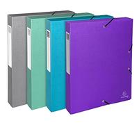 Exacompta - Rif. 59640E - 4 scatole con elastici Teksto - in carta colorata, grana - retro 4 cm - dimensioni 25 x 33 cm per documenti in formato A4 - colori assortiti - consegnati montati