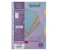 Exacompta - Rif. 7712E - Divisori Aquarel - in cartoncino lucido 400 g/m2-12 linguette neutre - formato A4 - pagina indice fornito - certificato FSC - colori assortiti