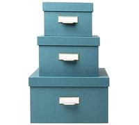 EXACOMPTA - Rif. 79603E - Set di 3 scatole portaoggetti estraibili Office By Me A4+/A5++ /A6++ - in cartone riciclato rivestito con carta effetto tessile blu anatra portaetichette con bordo