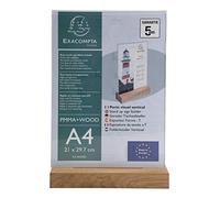 Exacompta - Rif. 84258D - Porta cartello con base in legno - Adatto per documenti A4, zoccolo in rovere massiccio, visibile su entrambi i lati, materiale PMMA (acrilico), rigido e resistente ai raggi