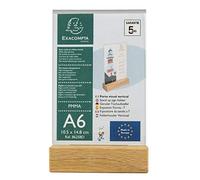 Exacompta - Rif. 86258D - Porta cartello con base in legno - Adatto per documenti A6, rigido e resistente ai raggi UV - Trasparente