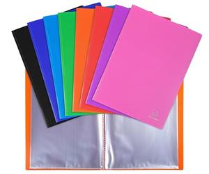 Exacompta - Rif. 88100E - Cartone da 8 portadocumenti OPAK - 100 buste in cristallo liscio - 200 viste - per formato A4 - dimensioni 24 x 32 cm - copertina in polipro semirigida - colori assortiti
